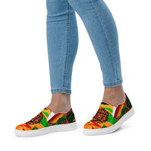 Mandala on Kente Print Women’s slip-on canvas shoes