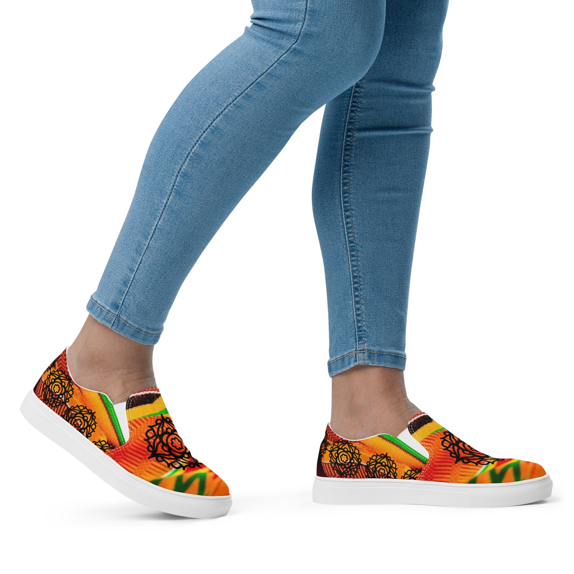 Mandala on Kente Print Women’s slip-on canvas shoes