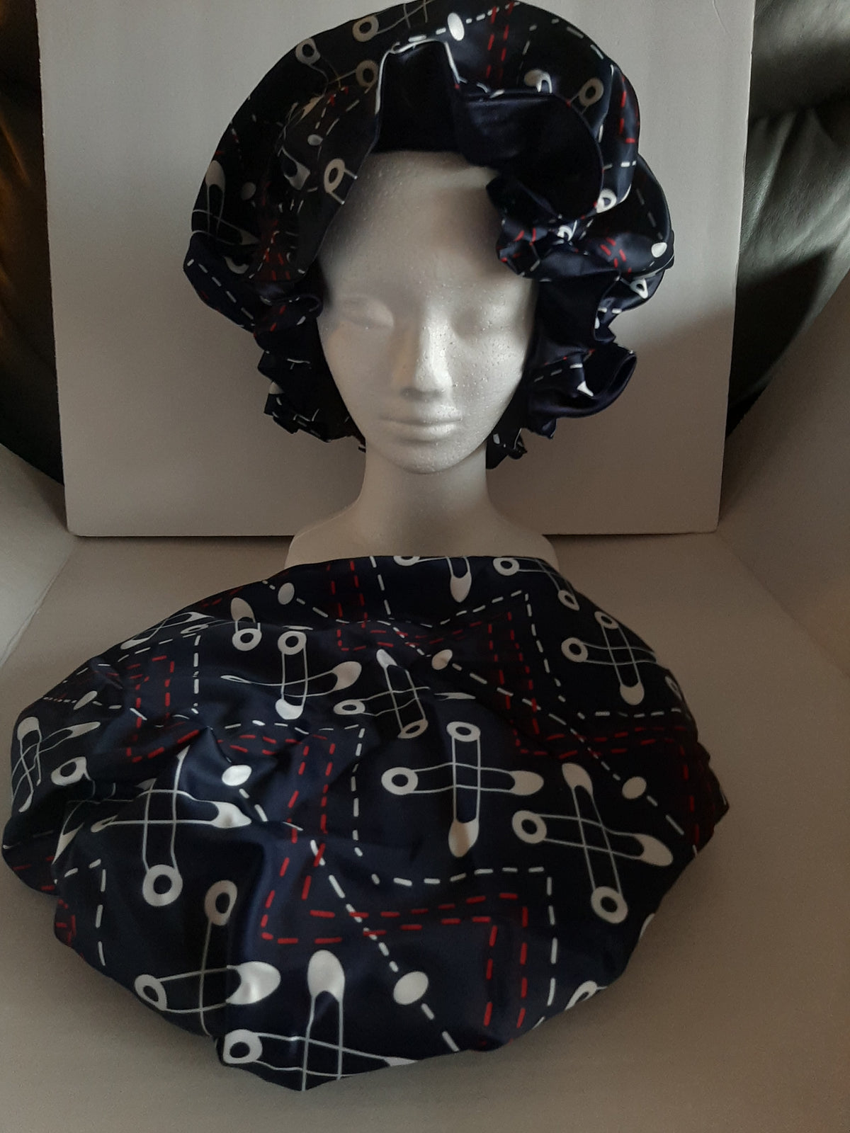 Navy Pins Hair Bonnet