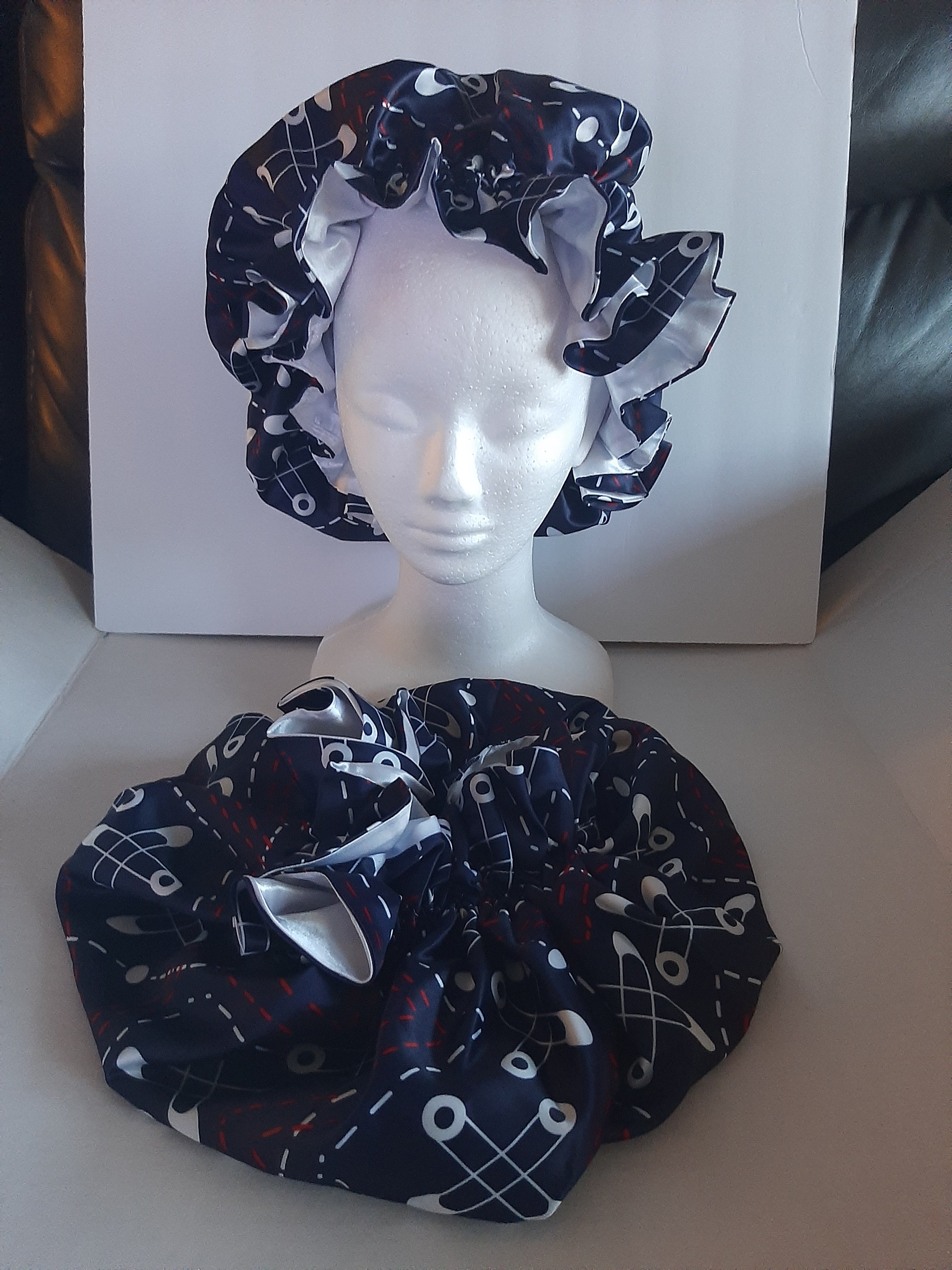 Navy Pins Hair Bonnet