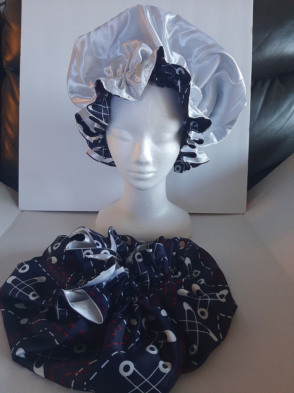 Navy Pins Hair Bonnet