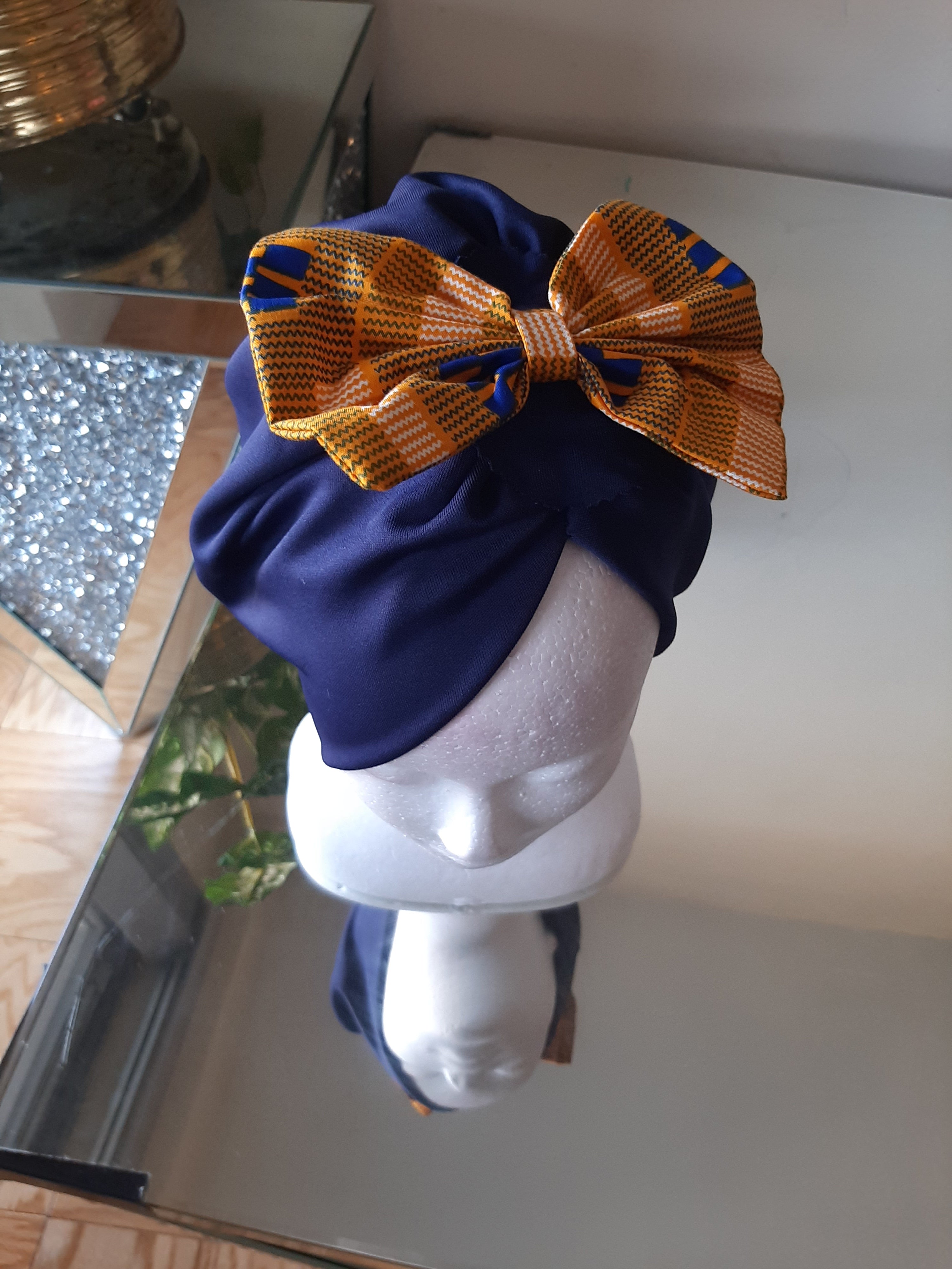 Kente Print Bow Chemo Hats