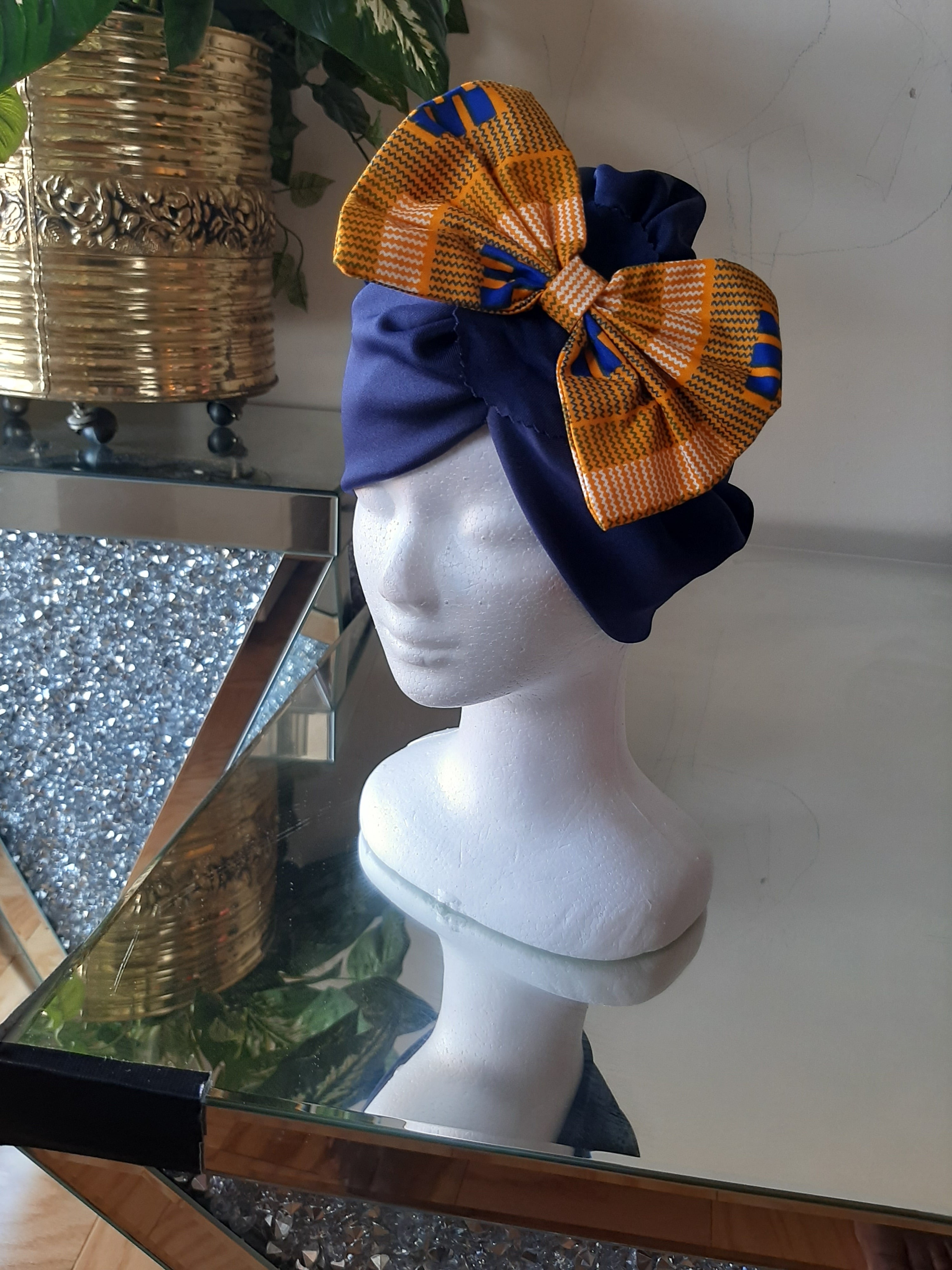 Kente Print Bow Chemo Hats