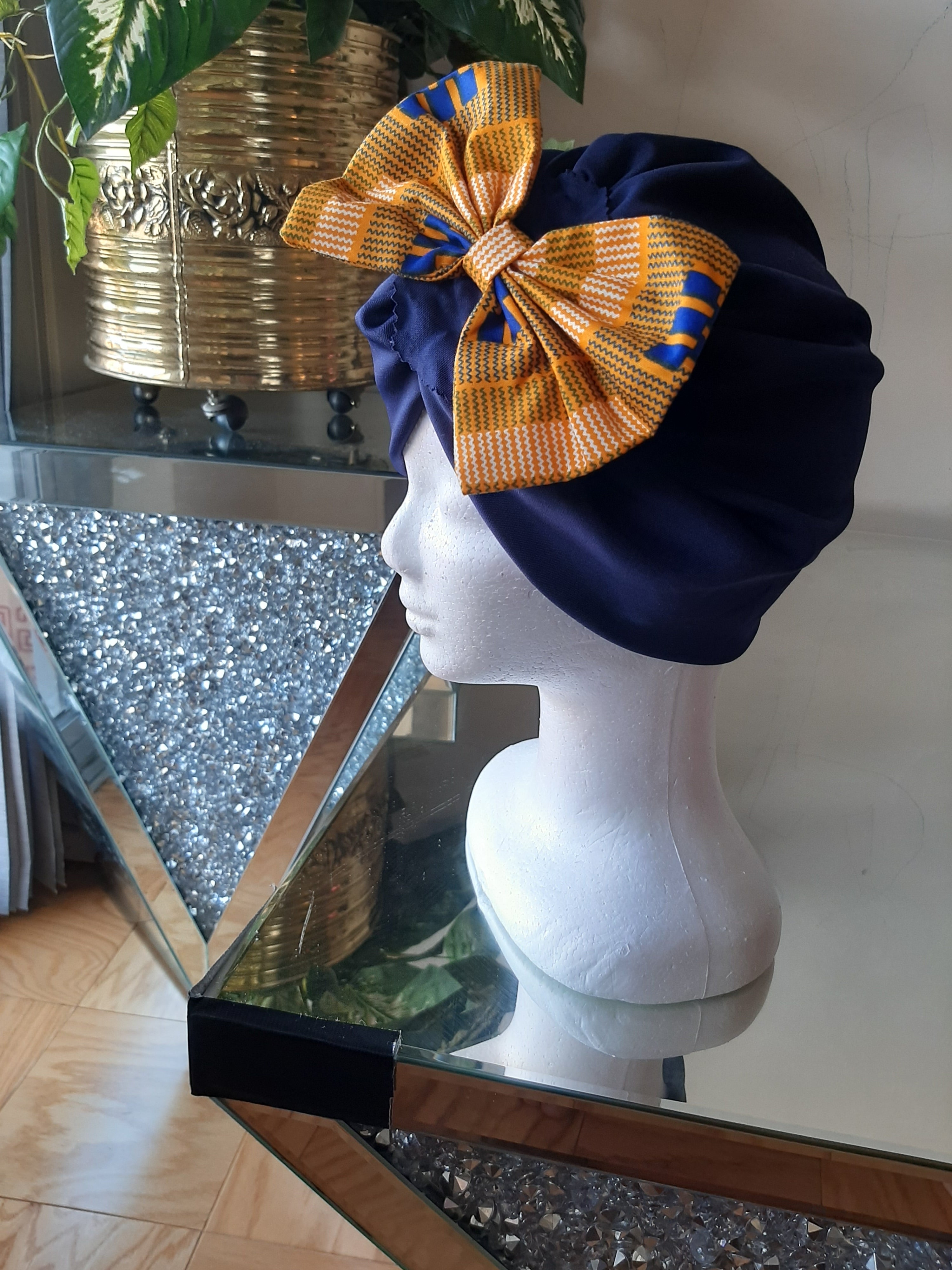 Kente Print Bow Chemo Hats