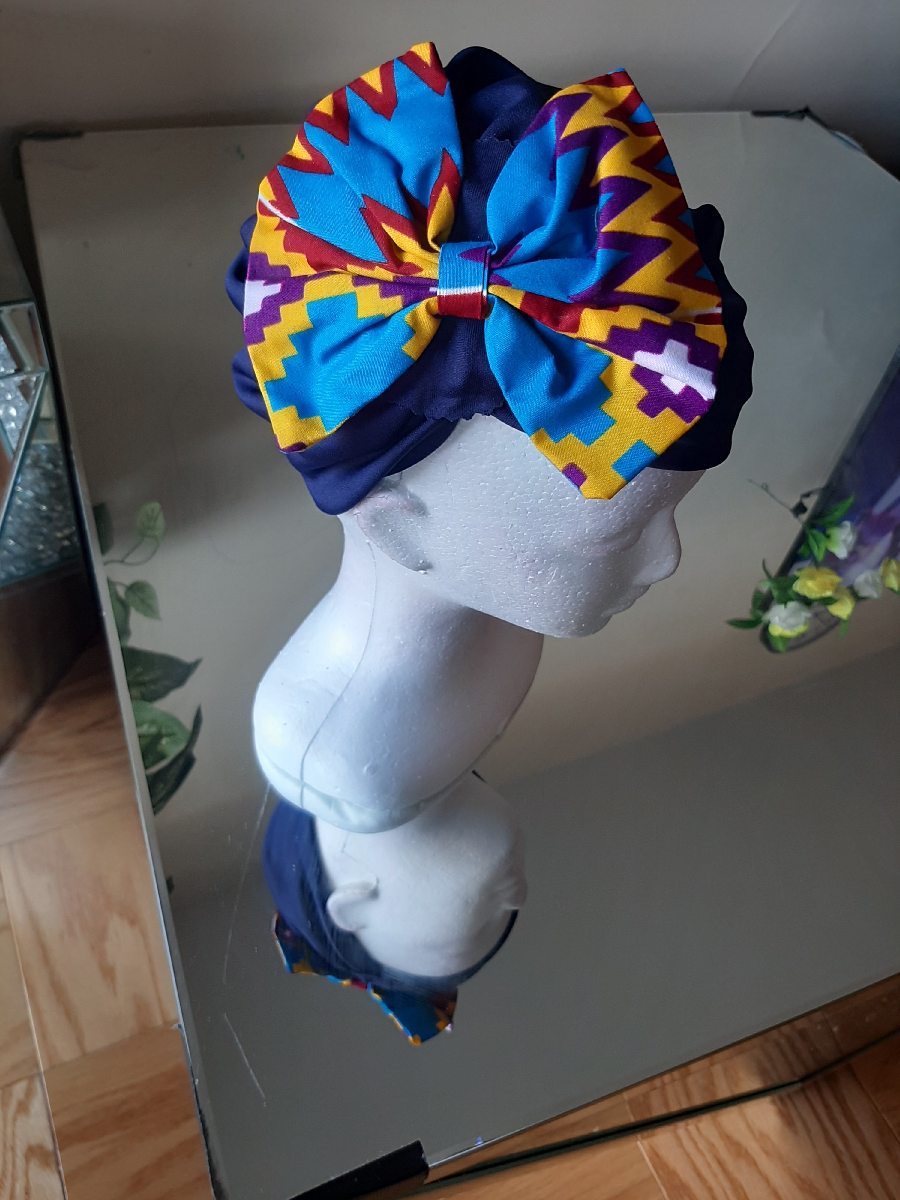 Kente Print Bow Chemo Hats