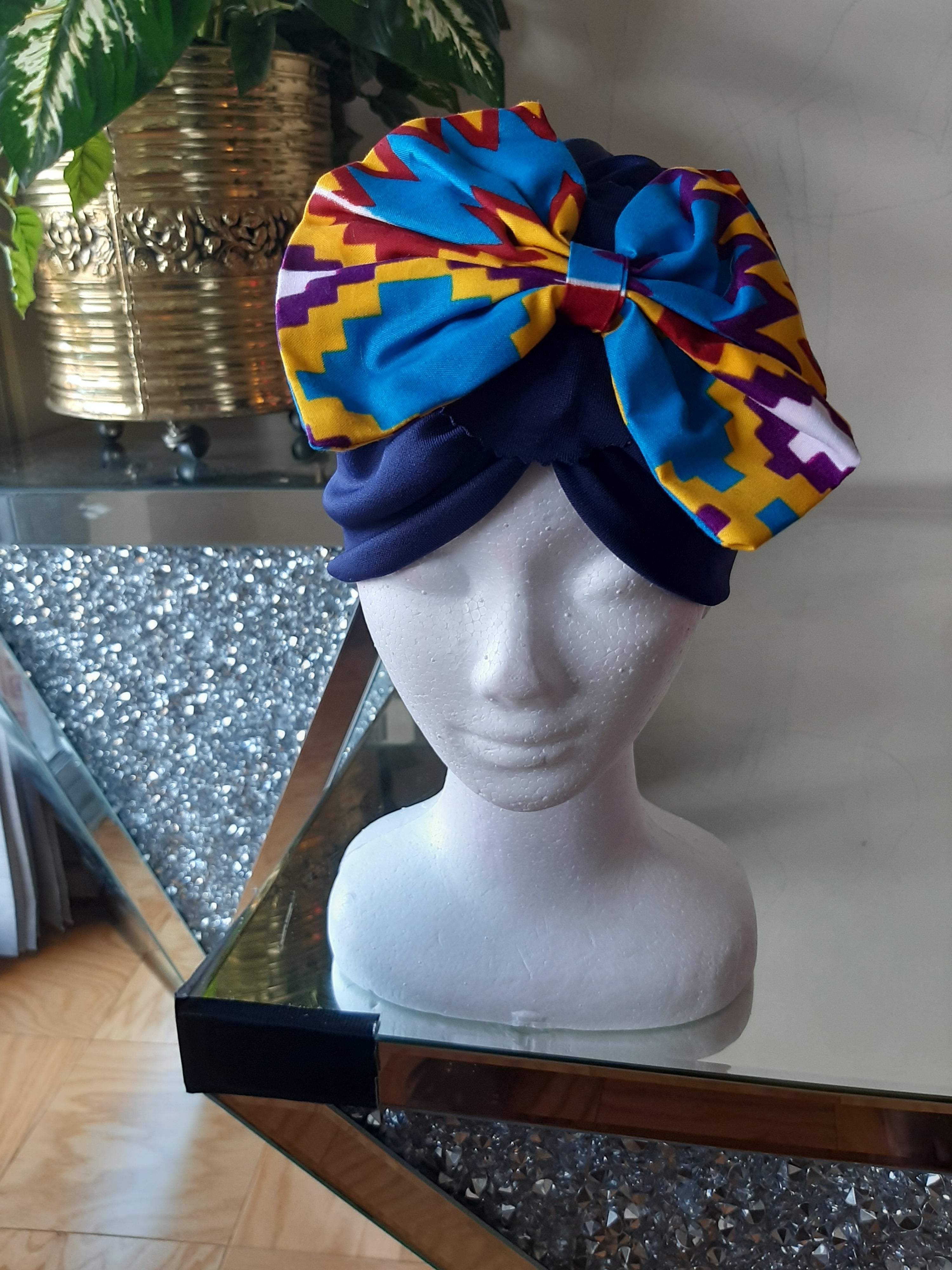 Kente Print Bow Chemo Hats