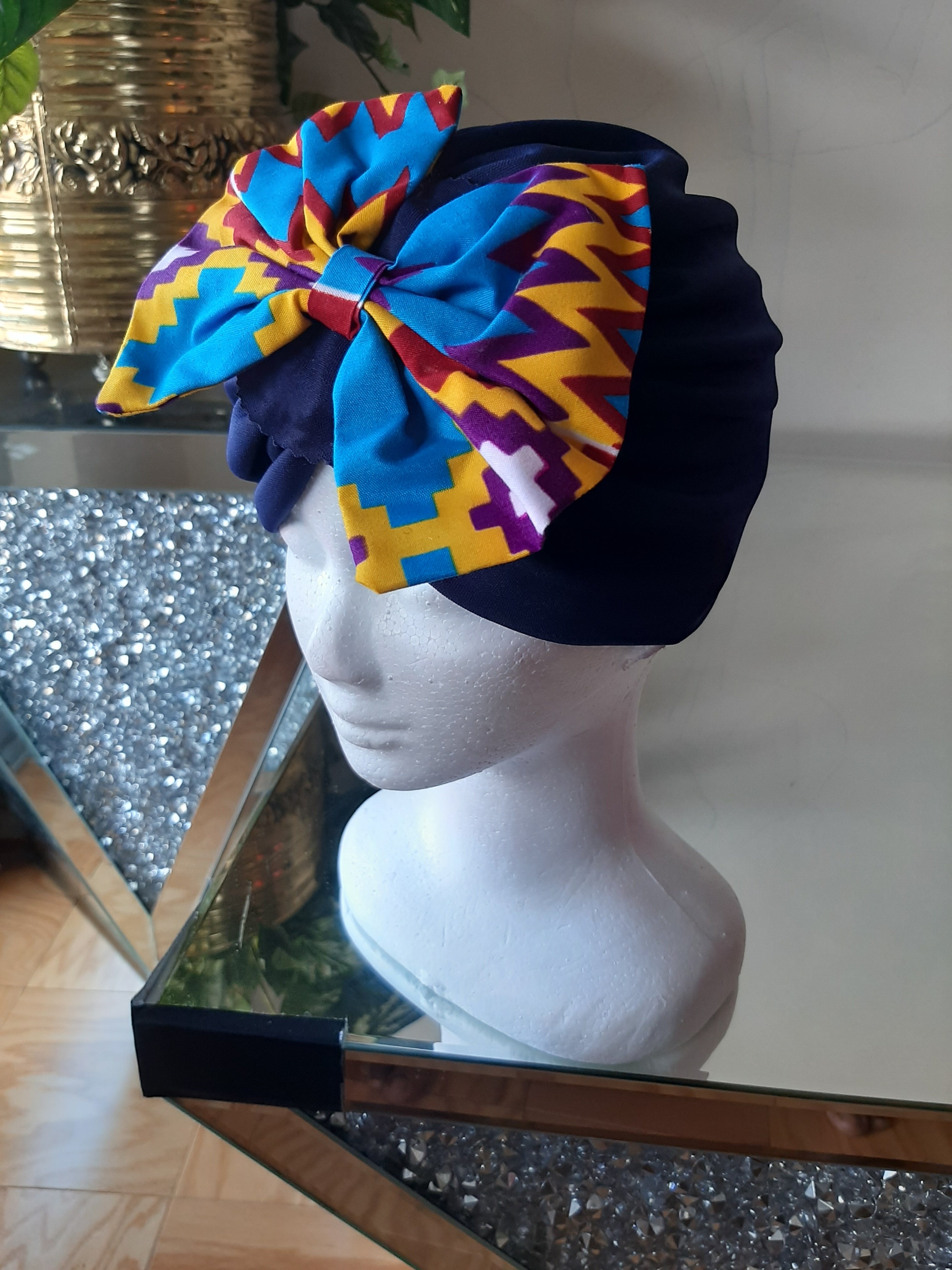 Kente Print Bow Chemo Hats