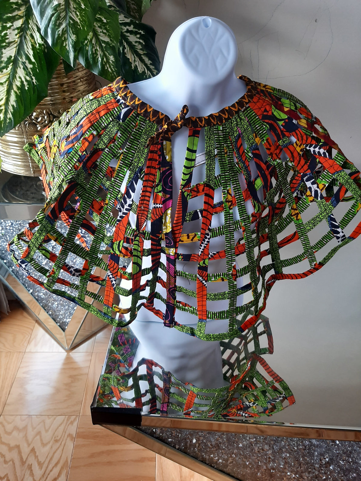 Ankara, African Print Basket Net Cape Shawl