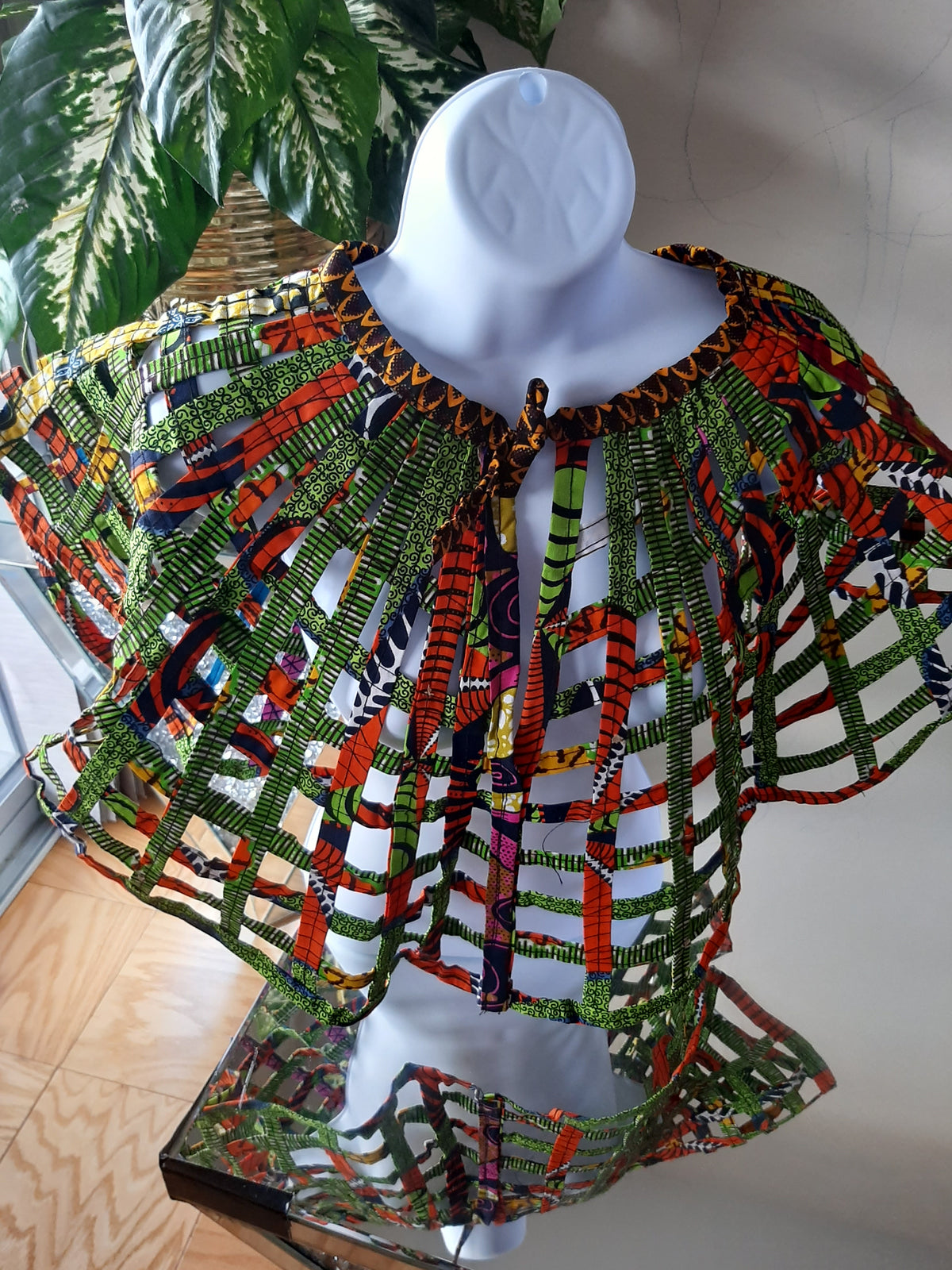 Ankara, African Print Basket Net Cape Shawl