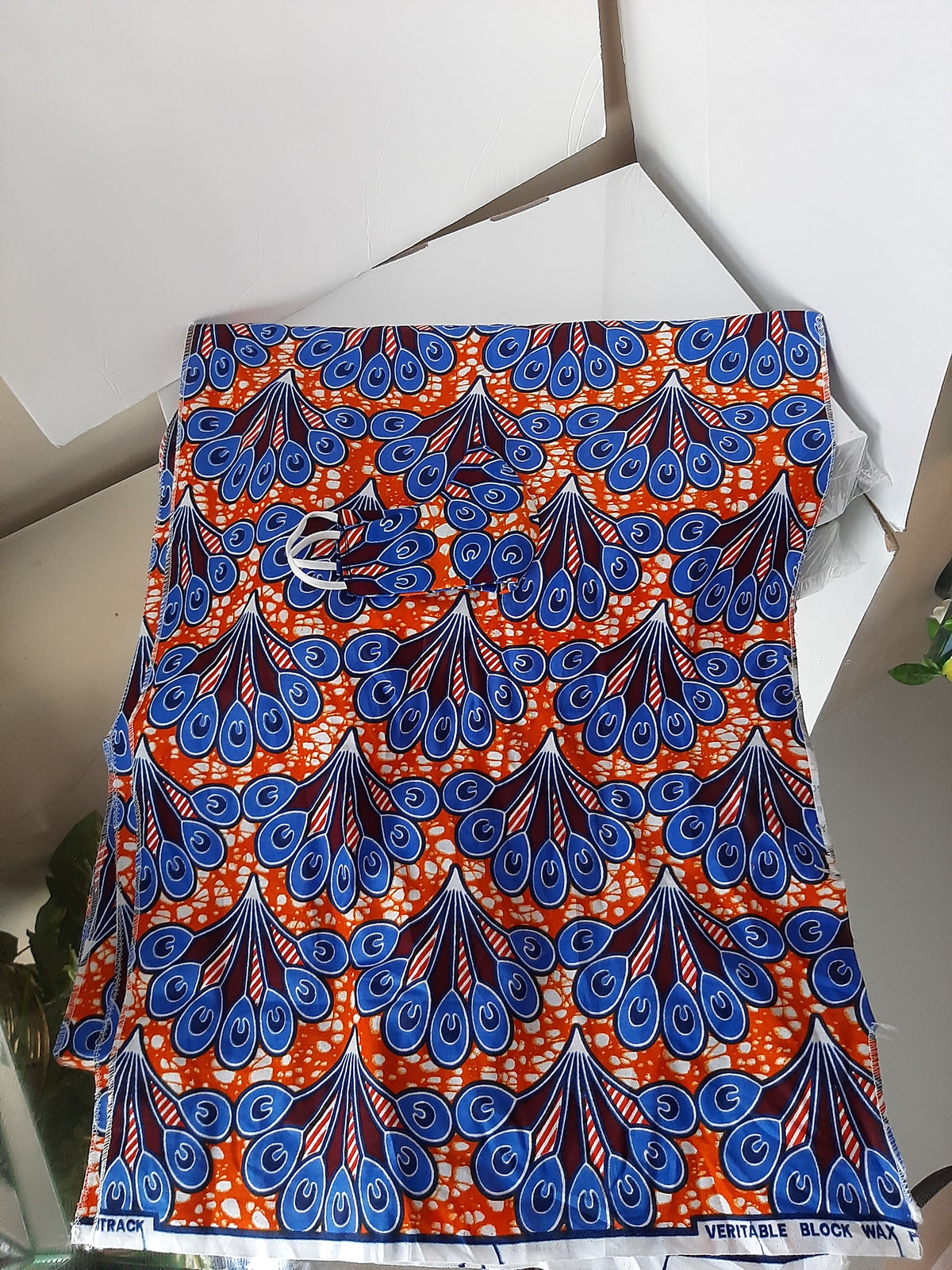 Blu-Orange Ankara Head Tie with mask